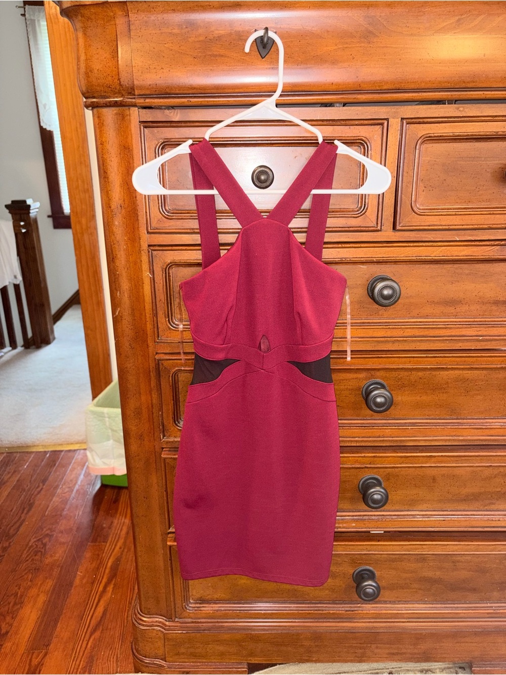 Charlotte Russe Burgundy Mesh Cutout Bodycon Mini Dress Size Small